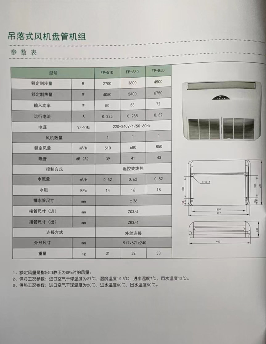 吊落式風機盤管，坐吊式空調器，生產廠家參數/規格(圖1)